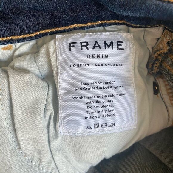 Frame Denim Le High Straight Fringe Hem Jeans in Pine Knoll Dark Wash - Picture 12 of 14